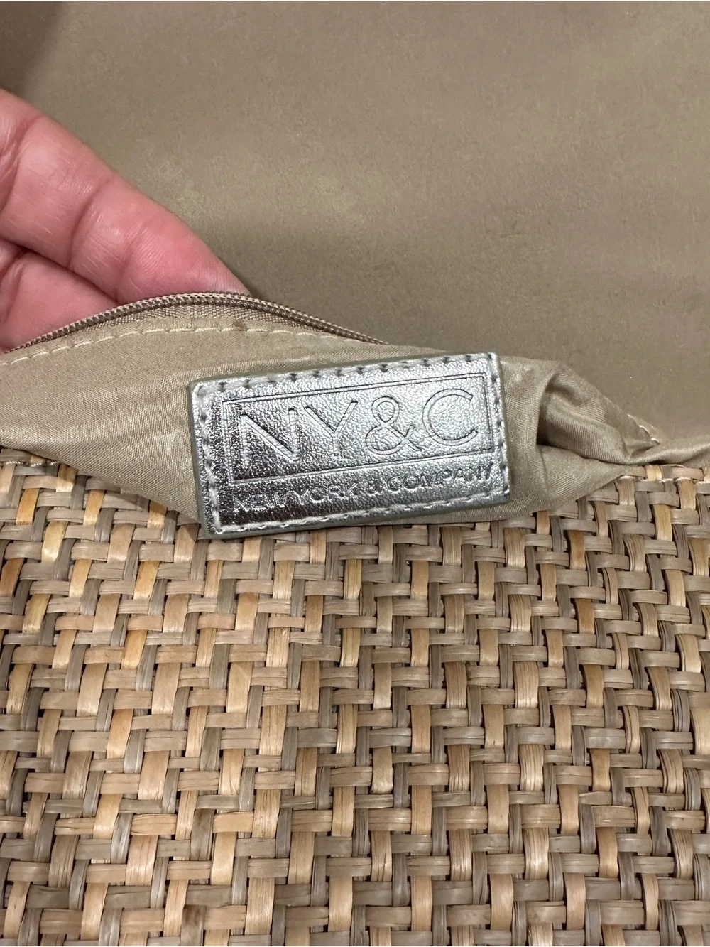 New York & Company Natural Straw Clutch with Multicolor Bead Accents